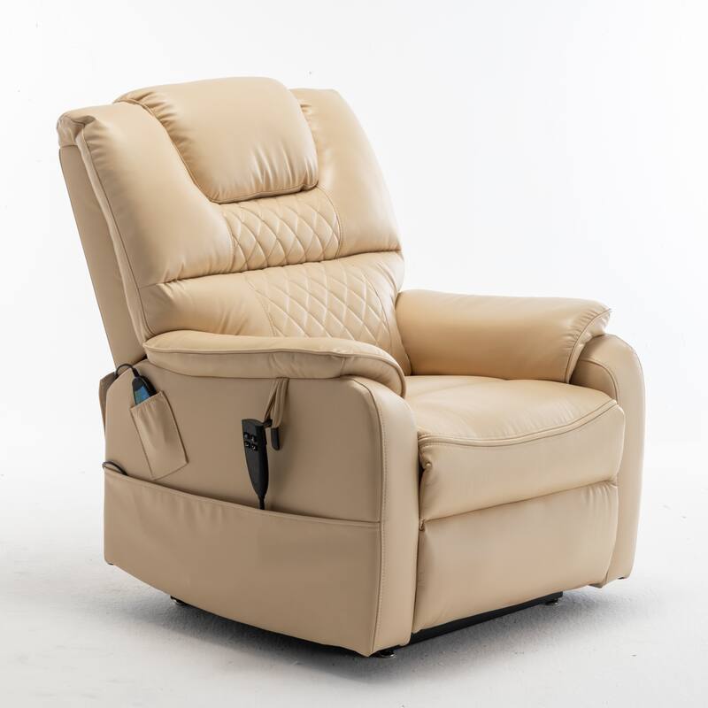 Electric Lift Recliner with Heat Massage, Ergonomic Home Theater Lounge Sofa, Recliner with USB Charging & Side Pockets