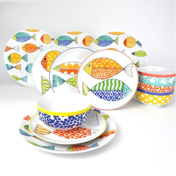 slide 2 of 5, Euro Ceramica FreshCatch 12 Piece Dinnerware Set (Service for 4) White - 12 Piece