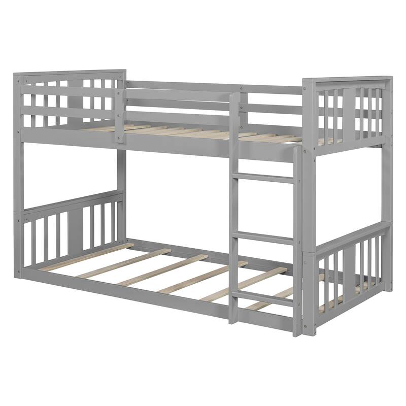 Roomfitters Twin Over Twin Bunk Bed with Ladder, Compact Wood Frame for Guest Room or Shared Space