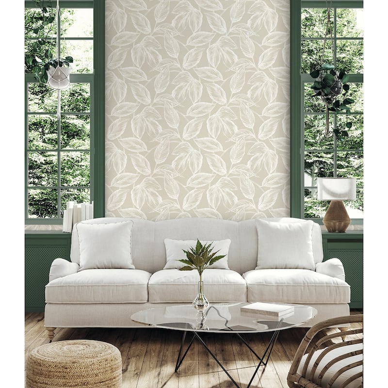 Seabrook Designs Beckett Sketched Leaves Unpasted Wallpaper