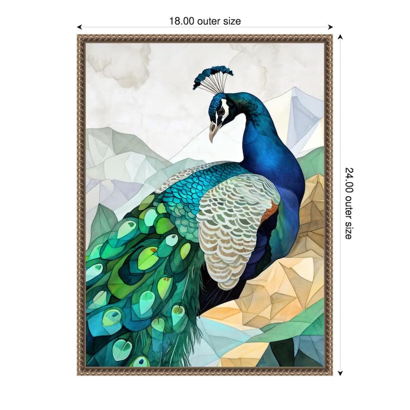 Animal Watercolor Art Bird Peacock by Justyna Jaszke Framed Canvas Wall Art - 18 x 24 in