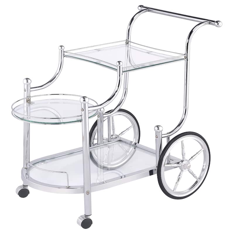 Sarandon Chrome 3-tier Glass Shelf Metal Bar Cart