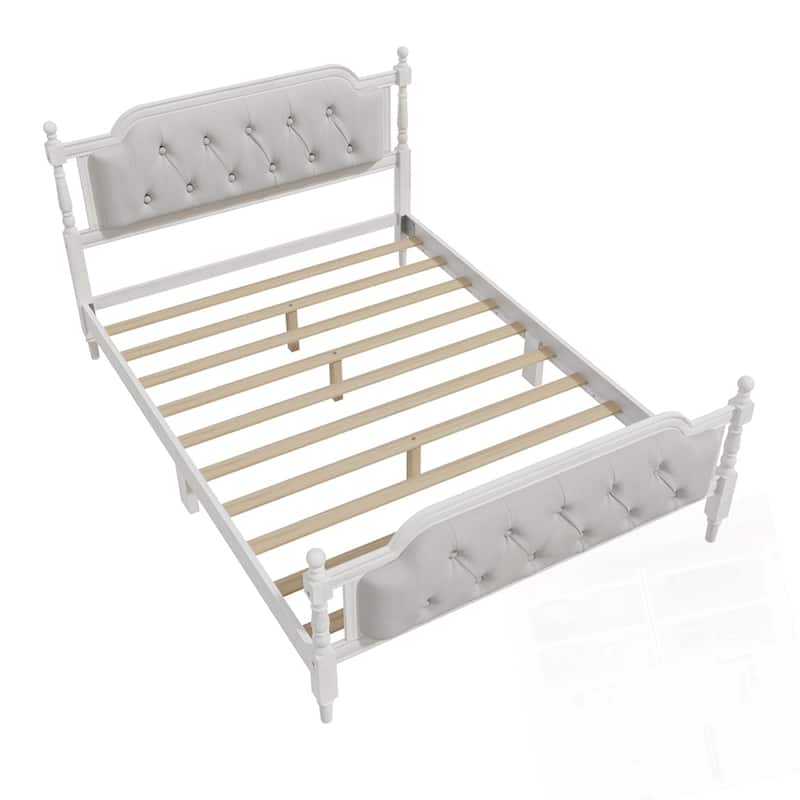 Traditional Style Upholstered Tufted Headboard Wooden Bed Frame