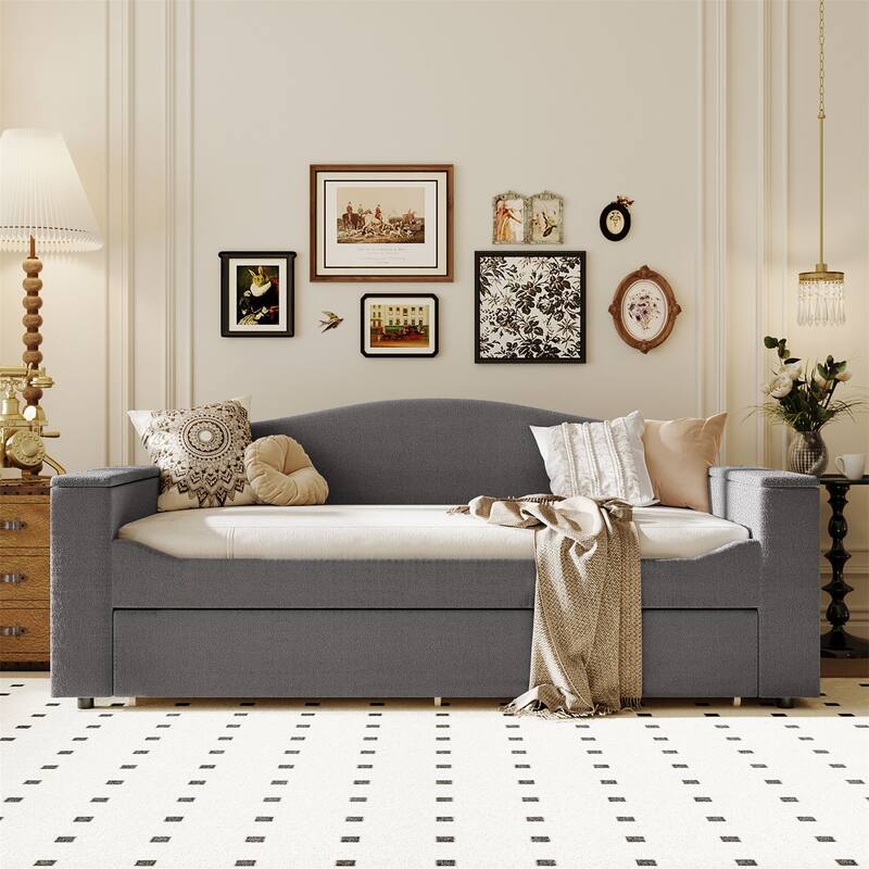Twin Size Upholstered Daybed with Storage Armrests