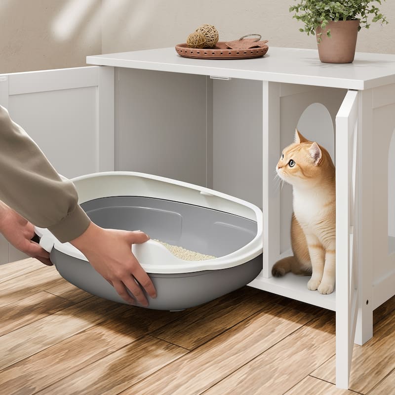 Modern Cat Cage Cabinet with Litter Box Enclosure, Multi-Functional Pet Furniture