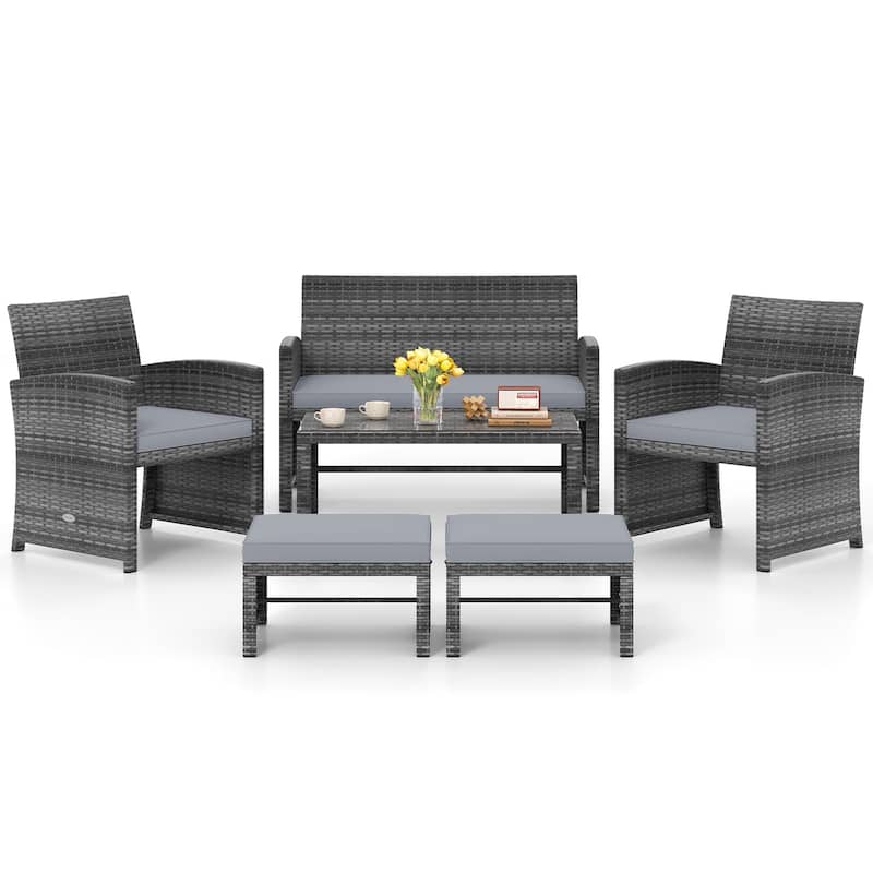 Costway 6PCS Patio Furniture Set Outdoor Sectional Conversation PE - See Details