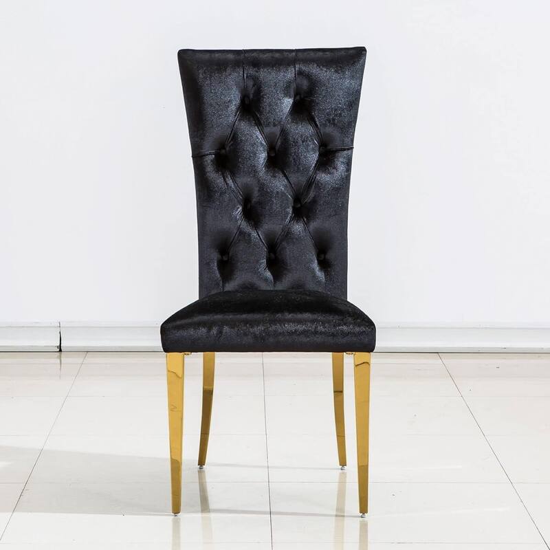 Velvet Tufted Upholstered Dining Room Chairs in Buttons Tufted High Back and Mirror Stainless Steel Legs