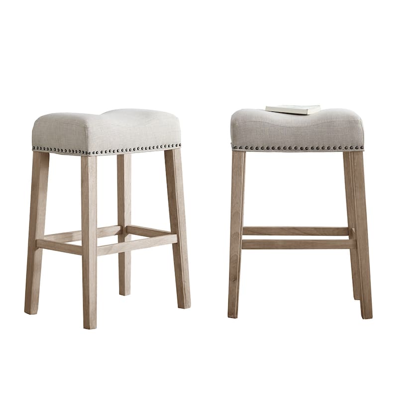 Upholstered Backless Saddle Seat Bar Stools 29" height Set of 2, Tan