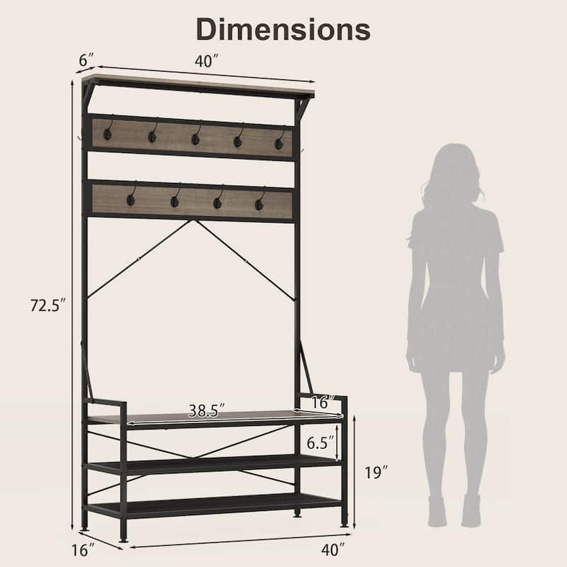 Costway Coat Rack 4-In-1 Hall Tree with 11 Hanging Hooks, Shoe Bench, - See Details