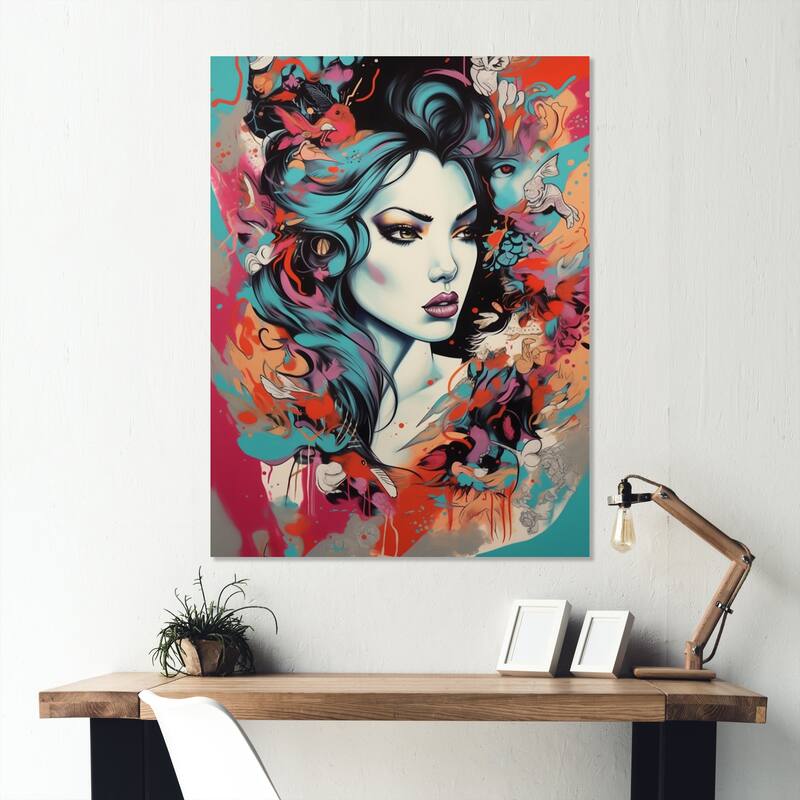 Designart "Female Pop Art Portrait VI" Modern Woman Metal Wall Art