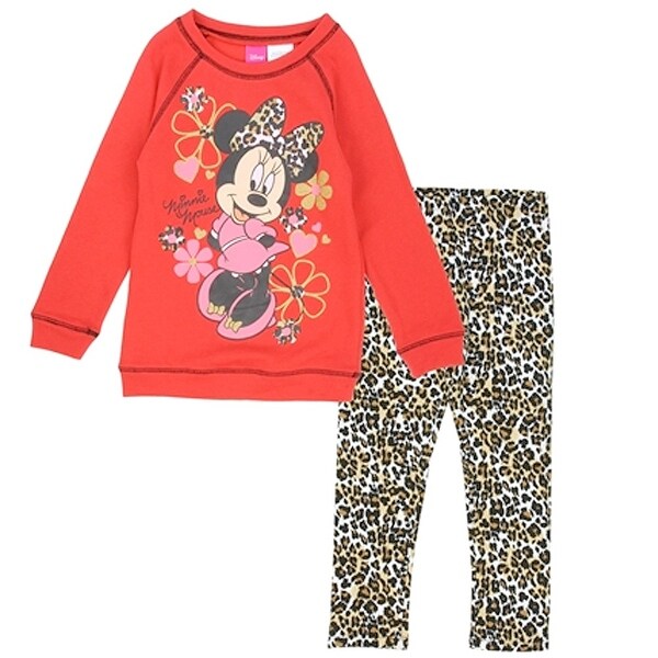 Shop Disney Little Girls Red Minnie Flower Leopard Print 2 Pc Pant Outfit Ships To Canada Overstock 18165758