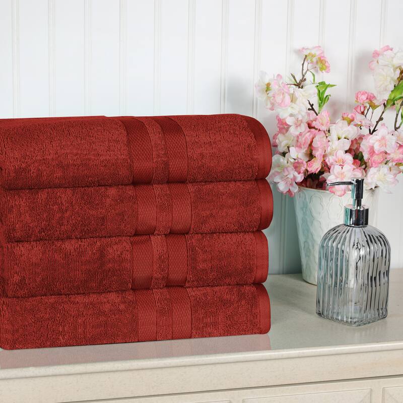 Superior 100% Ultra Soft Cotton Highly Absorbent Medium Weight Solid Bath Towel – Set of 4 - Maroon