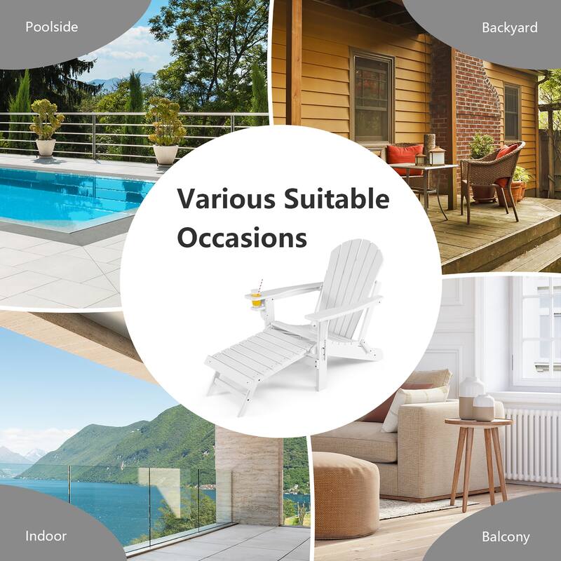 Costway Patio Folding Adirondack Chair HDPE All-Weather Pull-Out - 30''x 53''x 36.5''