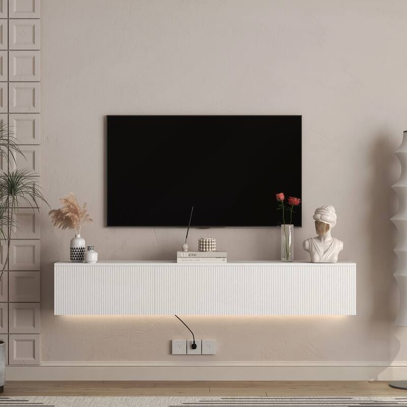 Floating TV Stand Wall Mounted with 16 Color LEDs