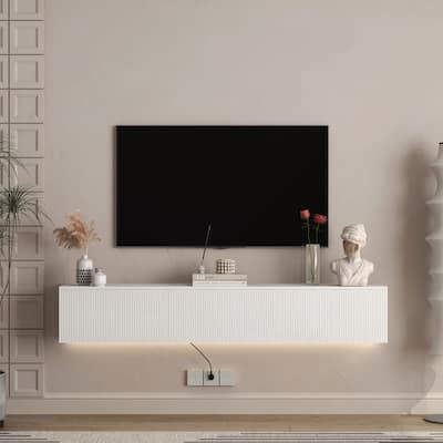 Floating TV Stand Wall Mounted with 16 Color LEDs
