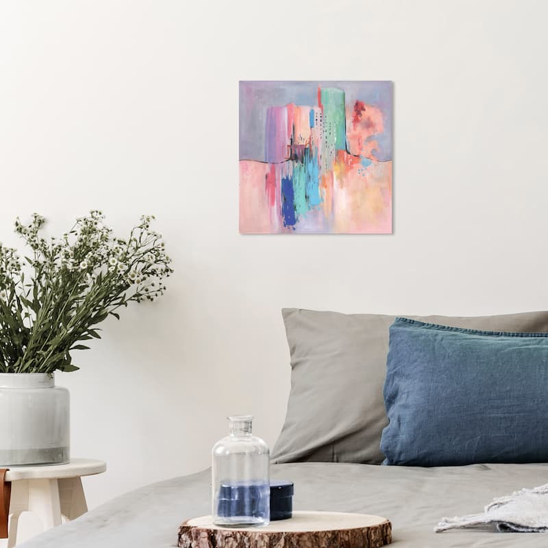 Wynwood Studio Abstract Abstract Reflection Purple and Pastel Orange Modern & Contemporary Wall Art Canvas Print - 12 x 12