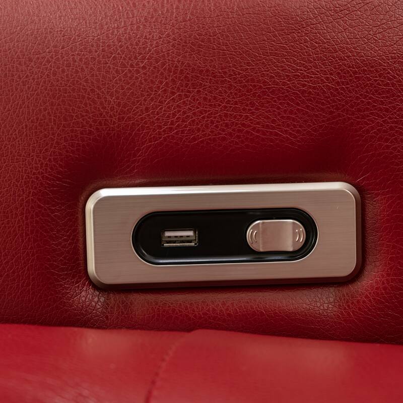 Roomfitters Swivel PU Leather Power Recliner Home Theater Recliner with Tray Table USB Port and Cup Holder