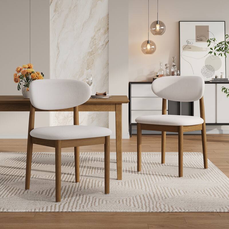 Christopher Knight Home - Draven Upholstered Side Chairs with Walnut wood frame and Curved Back（Set of 2） - Beige+Walnut