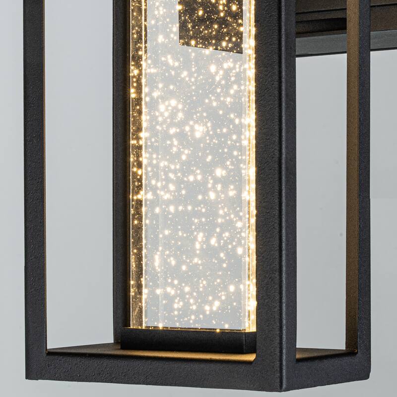 Modern LED Outdoor Black Dusk to Dawn Sensor Wall Lantern Sconce with Seeded Glass and built-in GFCI Outlets