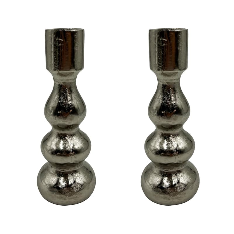 7 Inch Decorative Handmade Aluminum Modern Candle holder Set of 2 - 2.5 x 2.5 x 7 in - Nickel