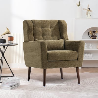 Modern Chenille Upholstered Armchair with Pillow and Solid Wood Leg