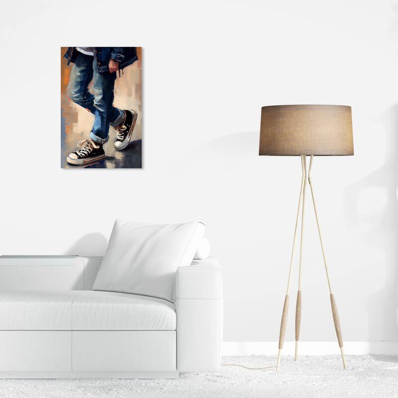 Wynwood Studio Fashion and Glam Black Street Shoes Blue and Modern & Contemporary Wall Art Canvas Print - 24 x 16