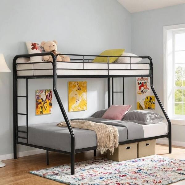 slide 2 of 15, Twin Over Full Metal Bunk Bed with Large Under-Bed Storage, Easy Assembly Black