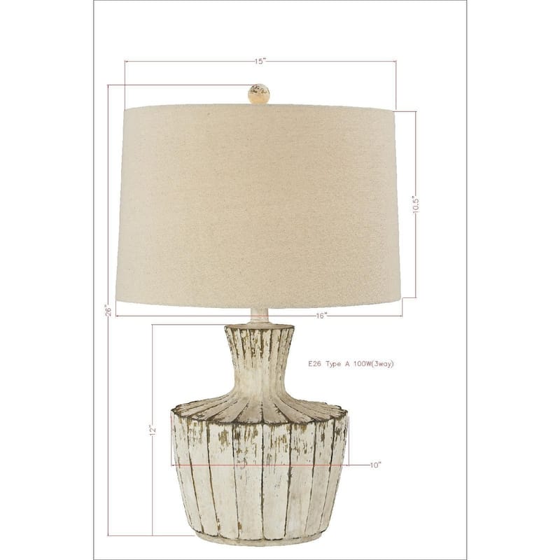 Jada 26" Table Lamp with Linen Shade, Distressed Cottage White