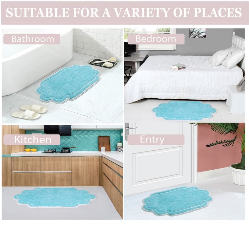 Allure Collection 100% Cotton Non-Slip Bathroom Rug Set, 3 Piece Machine Washable- Bathroom Rug, Bath Rug, U Shaped Contour