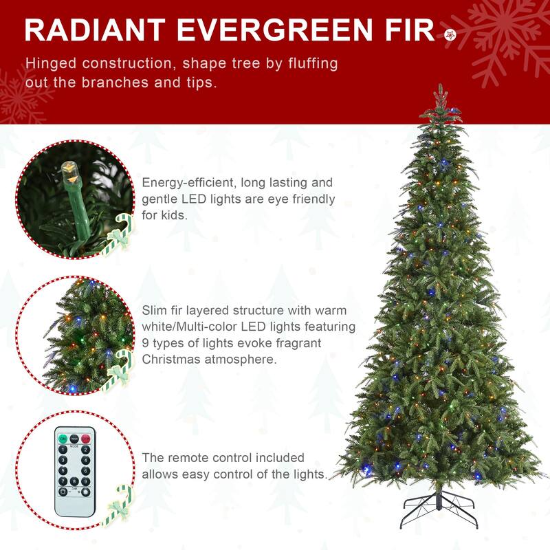 Glitzhome 7.5FT/9FT/11FT/15FT Pre-Lit Green Slim Fir Artificial Christmas Tree with Remote Control
