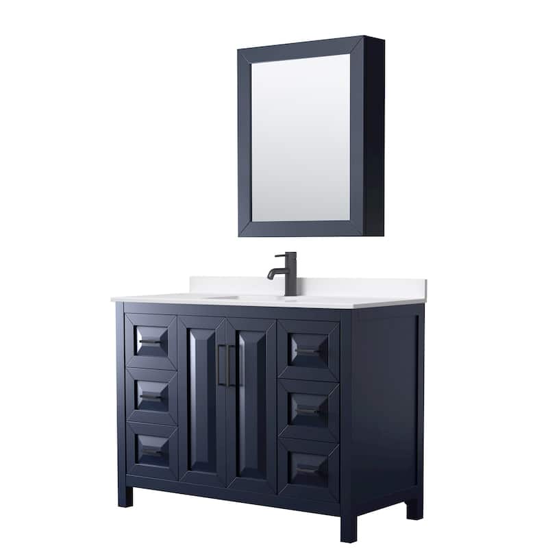Wyndham Collection WCV252548S-QTZ-UNSMED Daria 48" Free Standing - Dark Blue / White Quartz Top / Matte Black