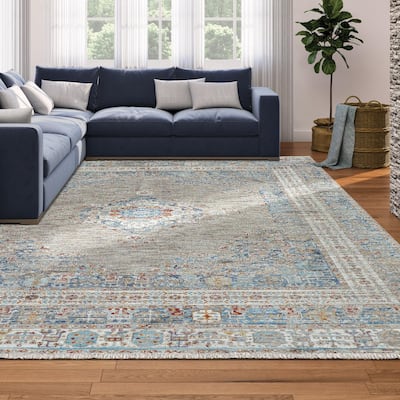 Dream Decor Rugs Remnier Jaurice Denim Blue Brown Fringed Area Rug