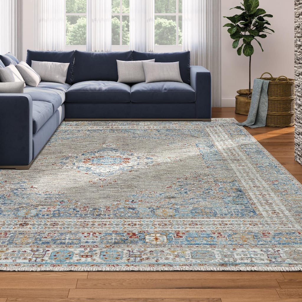 Dream Decor Rugs Remnier Jaurice Denim Blue Brown Fringed Area Rug