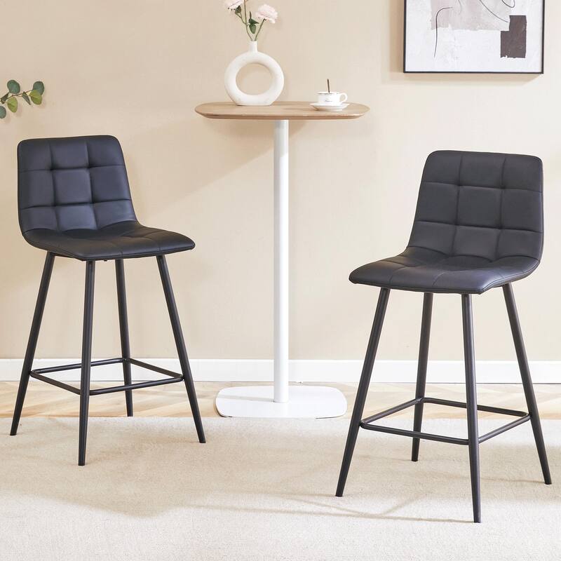 Modern Pu Bar Chair Set-Two Pieces, Stable Comfort.Checkered Design,Metal Legs,Suitable For Placement In Bars