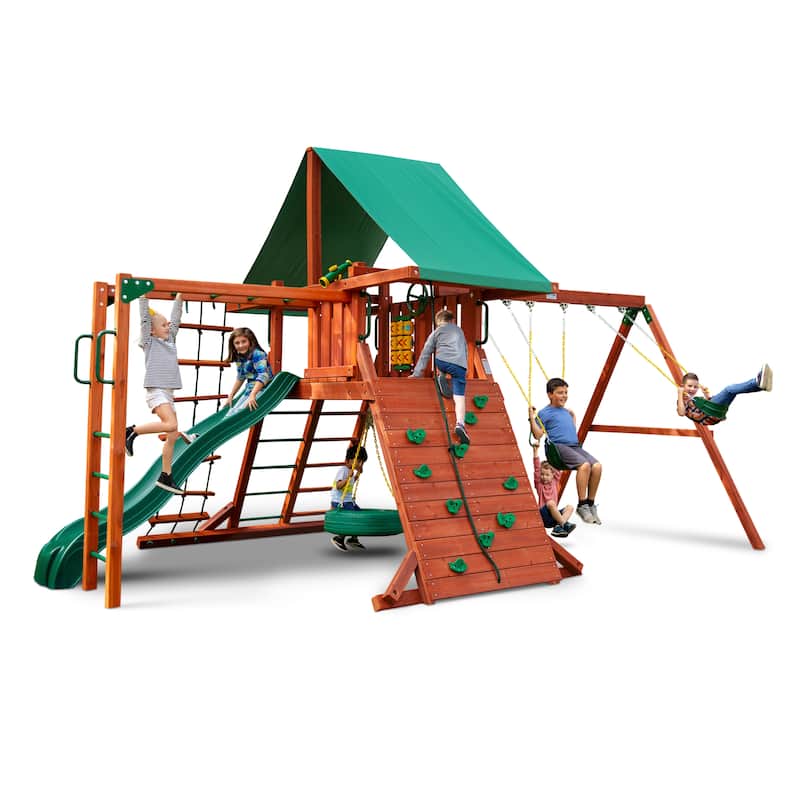 Gorilla Playsets Sun Valley II Wood Swing Set with Monkey Bars - Redwood