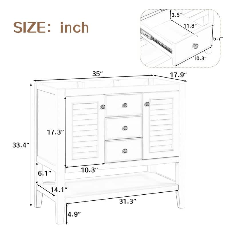 36" Bathroom Vanity with/without Sink, Bathroom Vanity Cabinet with 2 Cabinets and Drawers, Open Shelf, Solid Wood Frame