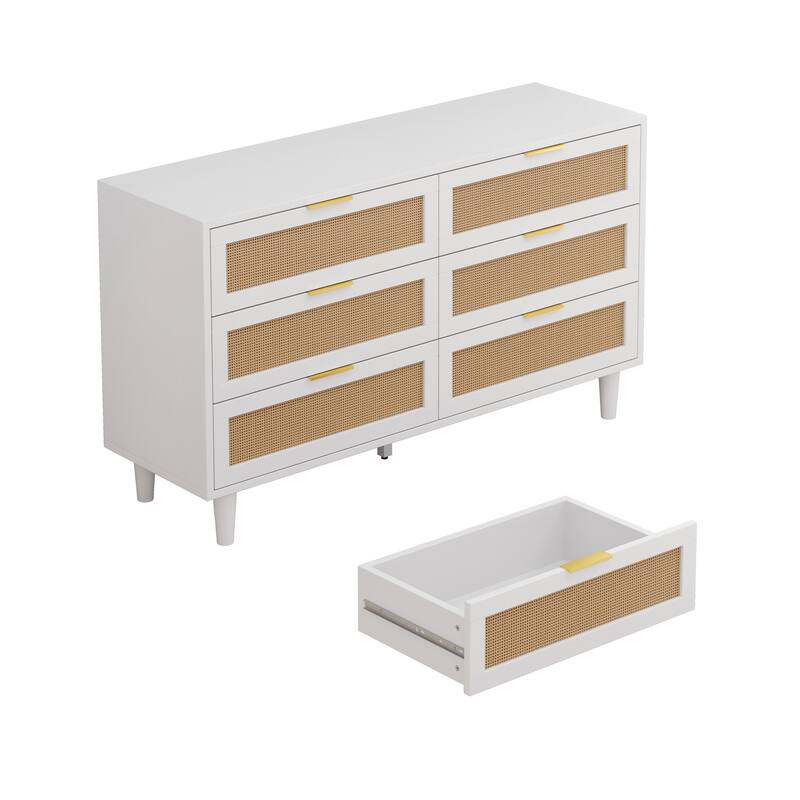 51.18"6-Drawers Rattan Storage Cabinet Rattan Drawer