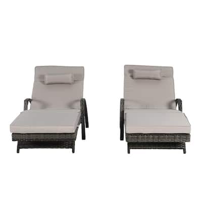 Premium Outdoor Reclining Lounge Set (2-Piece)‌– Wicker Sunbathing Chairs With Thick Cushions,150° Adjustable Backrest