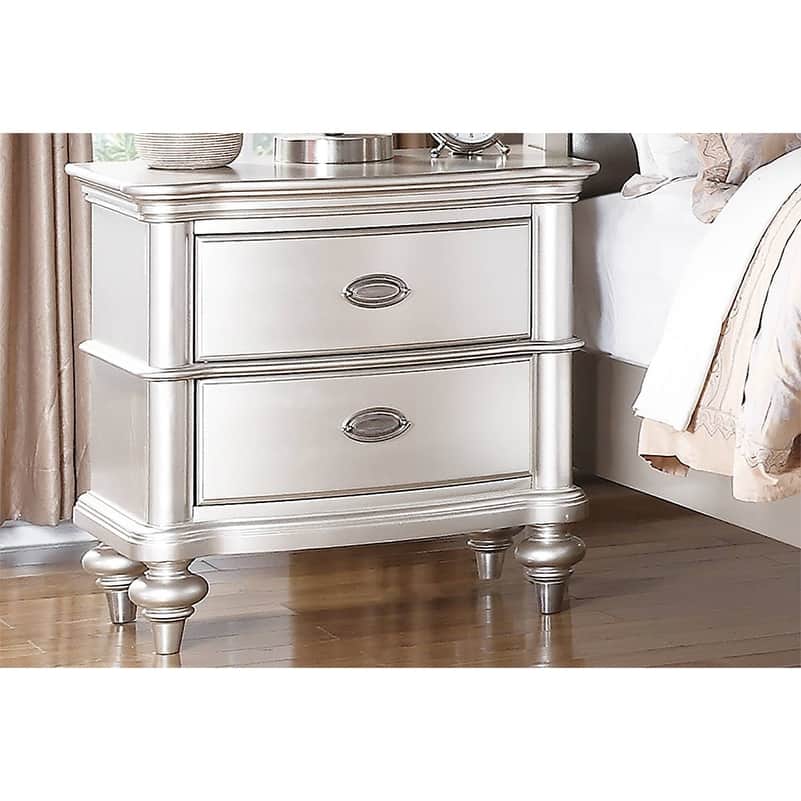Elegant 2-Drawer Nightstand in Silver or Beige, Modern Bedroom Bedside Table with Satin Finish