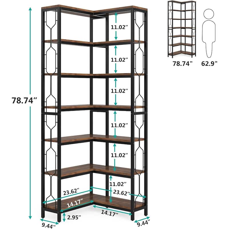 7-Tier Corner Bookshelf, White Corner Shelf Modern Etagere Bookcase