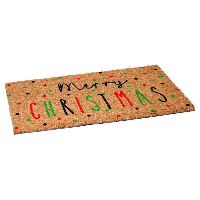 HomeRoots 24" X 36" Brown Black And Green Merry Christmas Outdoor Coir Door Mat - 24.00' X '36.00