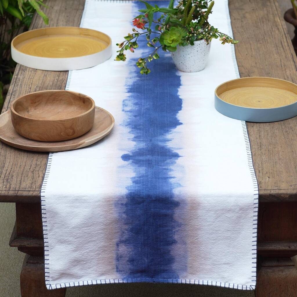 Novica Handmade Indigo River Tie-Dyed Cotton Table Runner