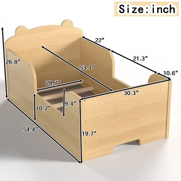 dimension image slide 0 of 5, Roomfitters Bear-Shaped Toddler Floor Bed, Wood Cot with Safety Guardrails, Modern Montessori Low Profile Kids Bed