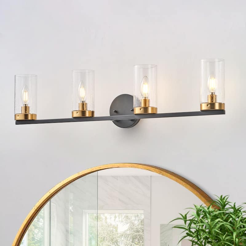 4-Lights Glass Shade Classic Bathroom Vanity Lighting - 31.9"D×4.7"W×8"H - Gold - 31.9"D×4.7"W×8"H