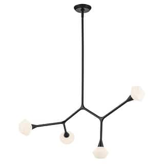 Cassius 39.5 Inch 4 Light Convertible Chandelier with Opal Glass in Black