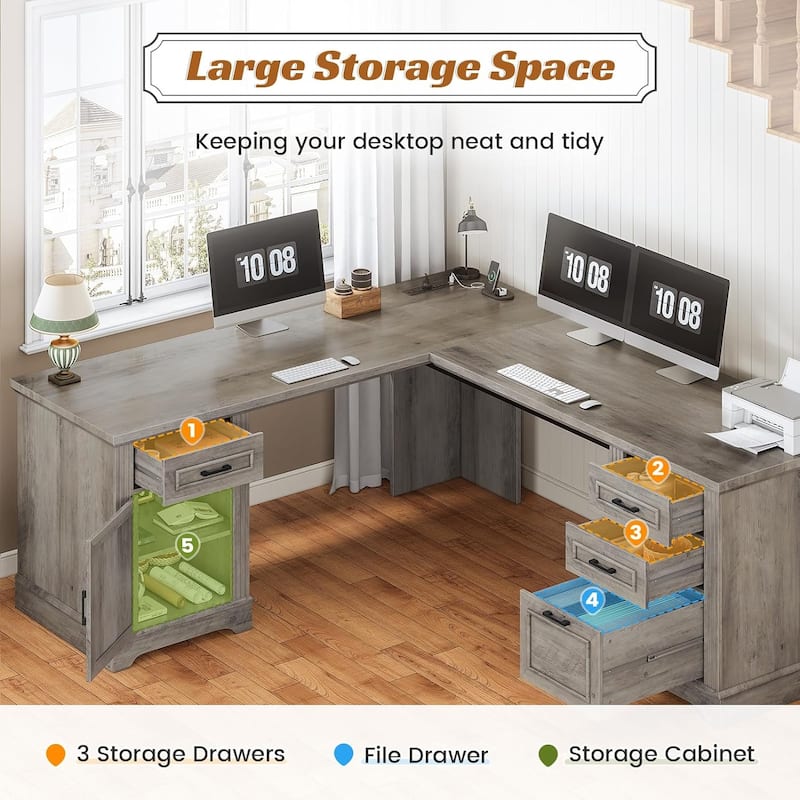 Executive L Shaped Desk Office Desk Drawers Storage Drawers Cabinet