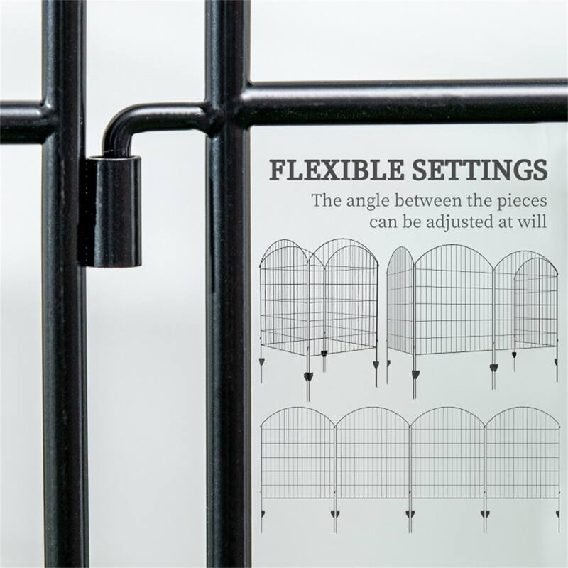 Set of 4 Black Powder-Coated Steel Garden Fence Panels for Patio Yard or Garden Partition - 137" L x 43.25" H