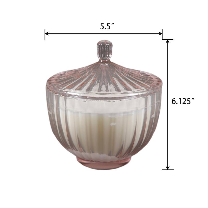 5.5inD Glass Rib Apothecary Candle with Lid - Peony
