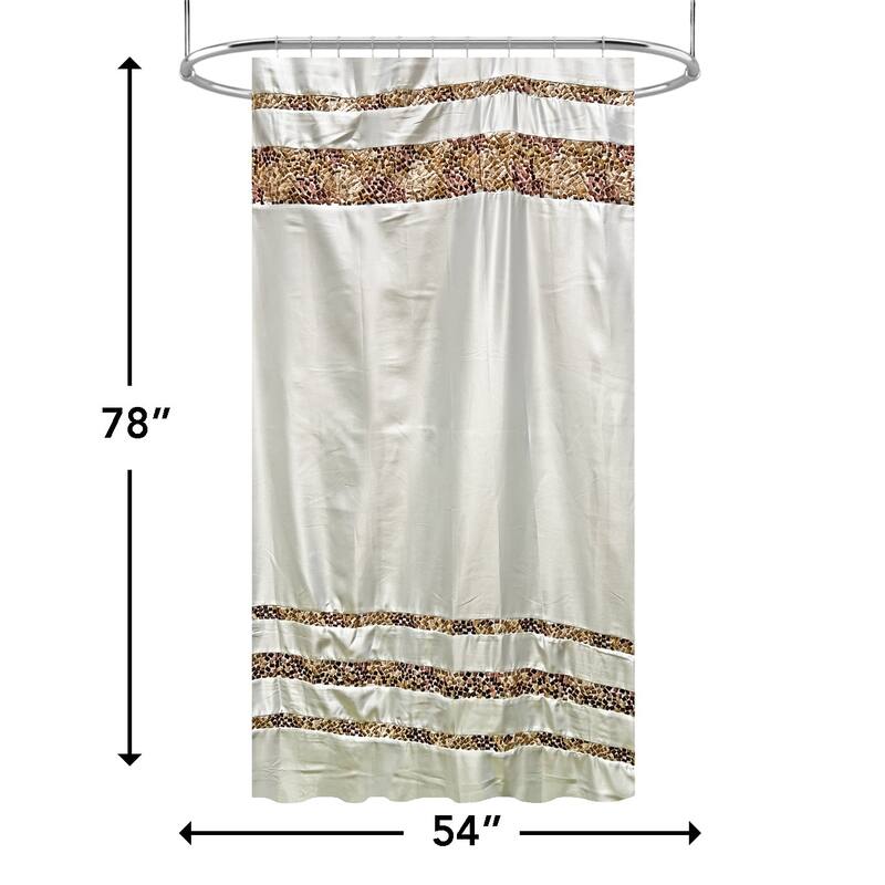 Spa Tile White Soft Fabric Shower Curtain with Multicolor Embroidered Tile Bands