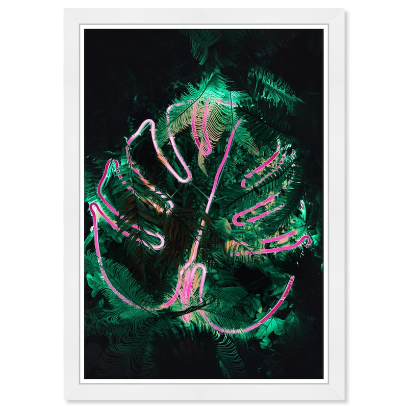 Wynwood Studio Prints Floral and Botanical Neon Monstera Pink and Neon Pink Tropical Wall Art Canvas Print